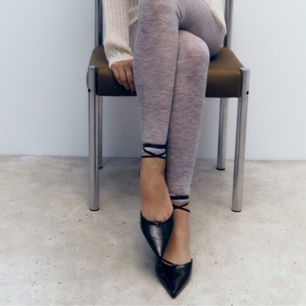 Zara Black Croc-Patterned Heels
